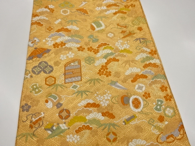  佐賀錦宝尽くしに松竹梅模様織出し袋帯